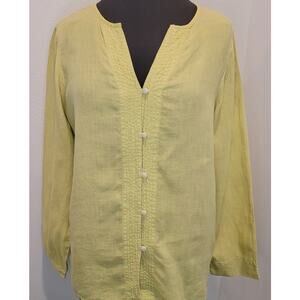 Liz Claiborne Linen Yellow Button-Up Blouse PL Spring Summer Boho Cottagecore